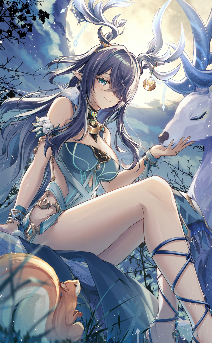 This is a pixiv picture whose title is 月下の語らい.