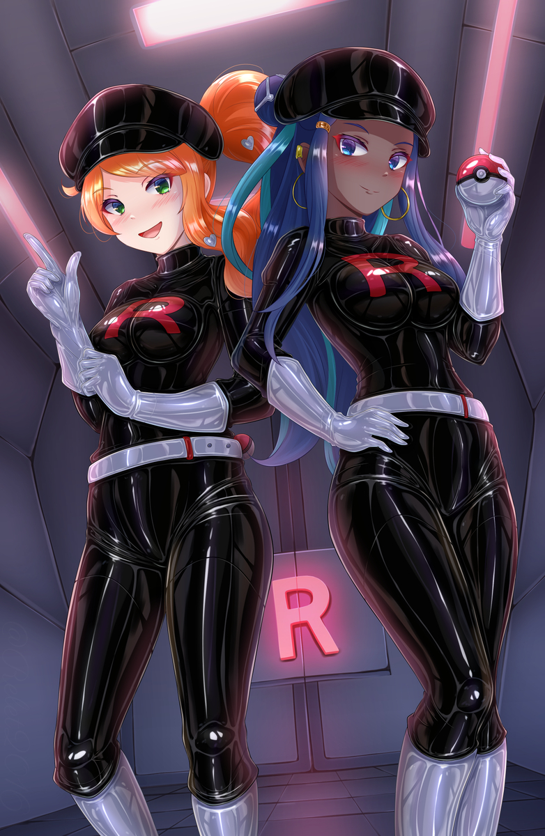 This is a pixiv picture whose title is 【Skeb】ラバーロケット団ソニア＆ルリナ.