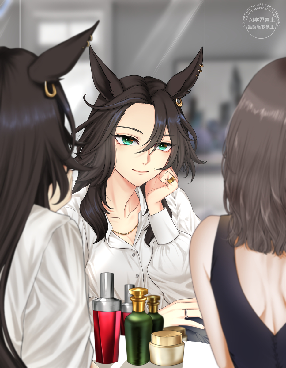 This is a pixiv picture whose title is 鏡越し.