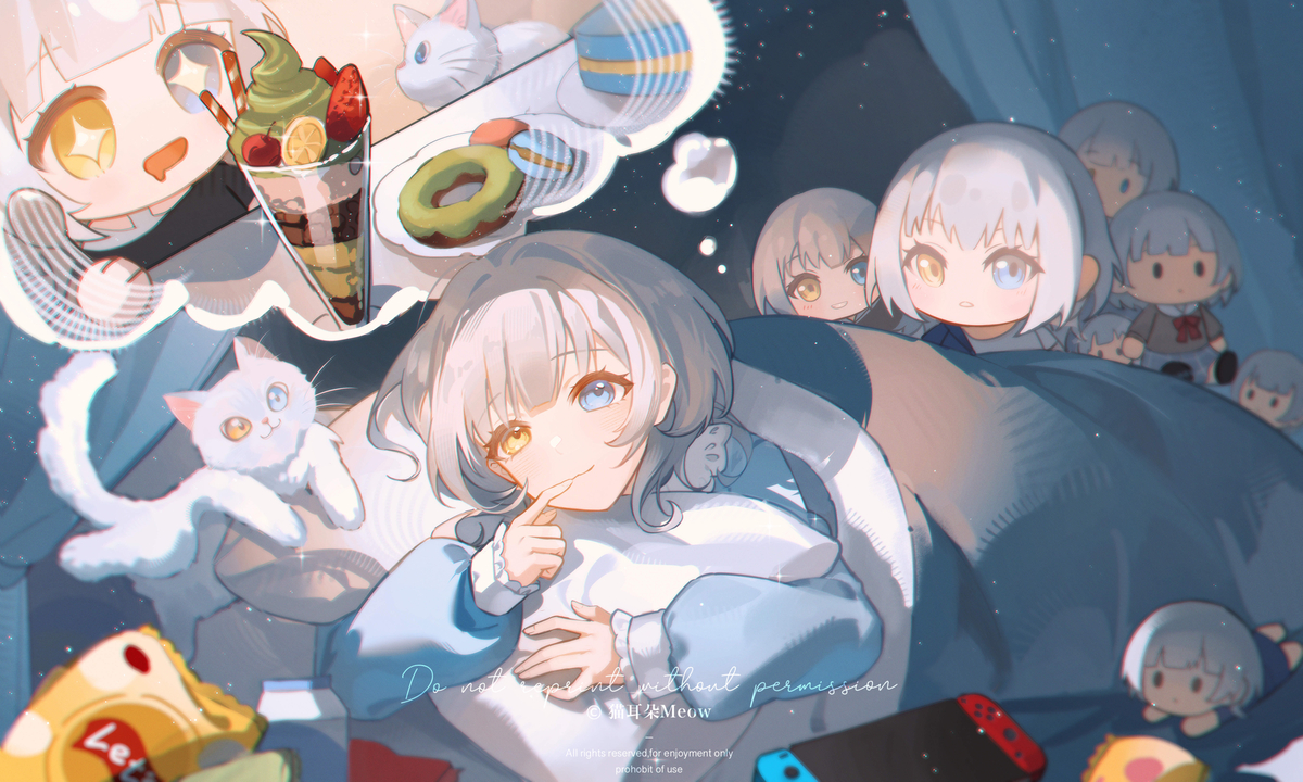 This is a pixiv picture whose title is 猫的梦.