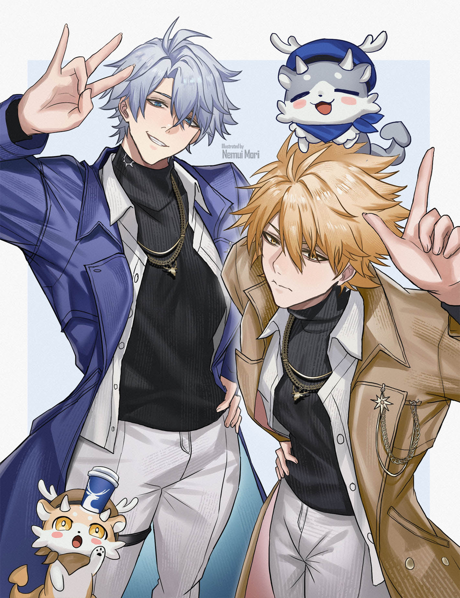 This is a pixiv picture whose title is 💙☕💛.