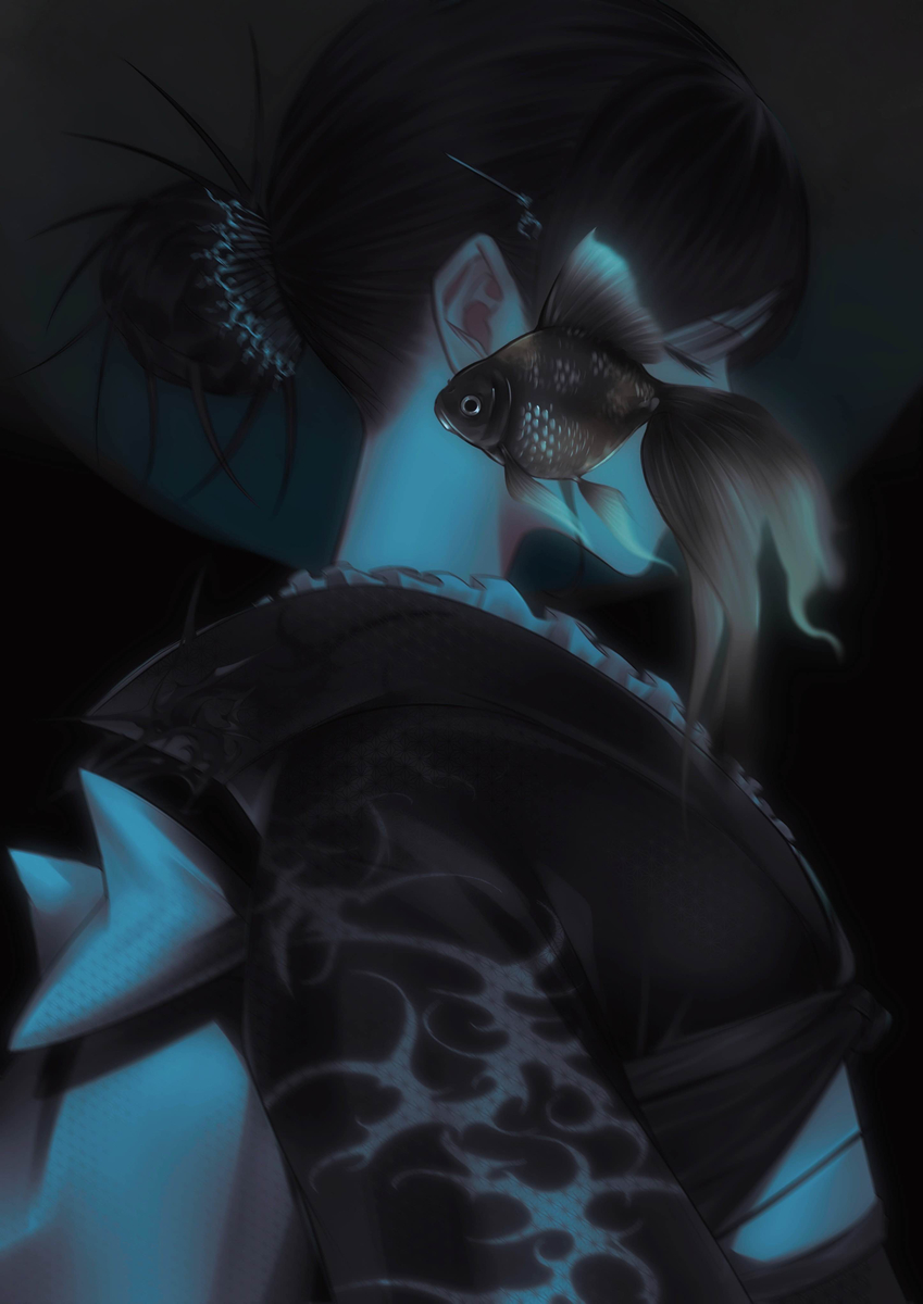 This is a pixiv picture whose title is 黒金魚.