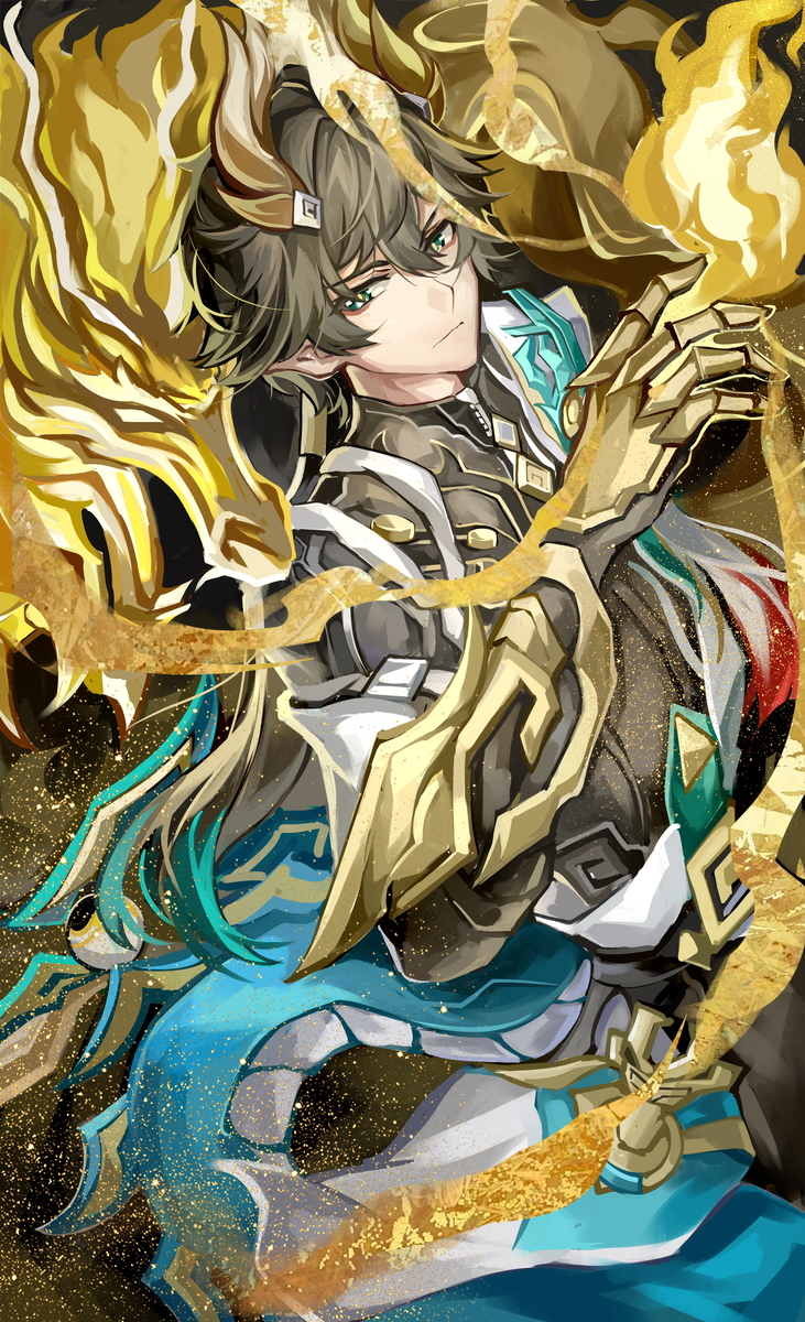 This is a pixiv picture whose title is 大地龙，金光闪闪！.