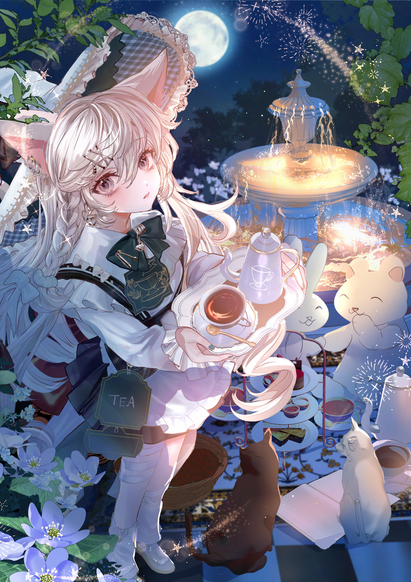 This is a pixiv picture whose title is 猫魔女の夜のティータイム🐱.