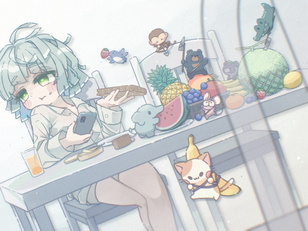 This is a pixiv picture whose title is のんびりイラスト「フルーツ狩り」.