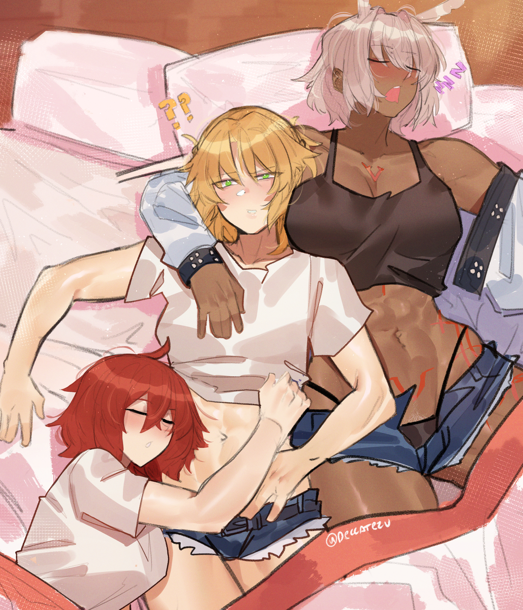 This is a pixiv picture whose title is Mordred, Caenis and Gudako.
