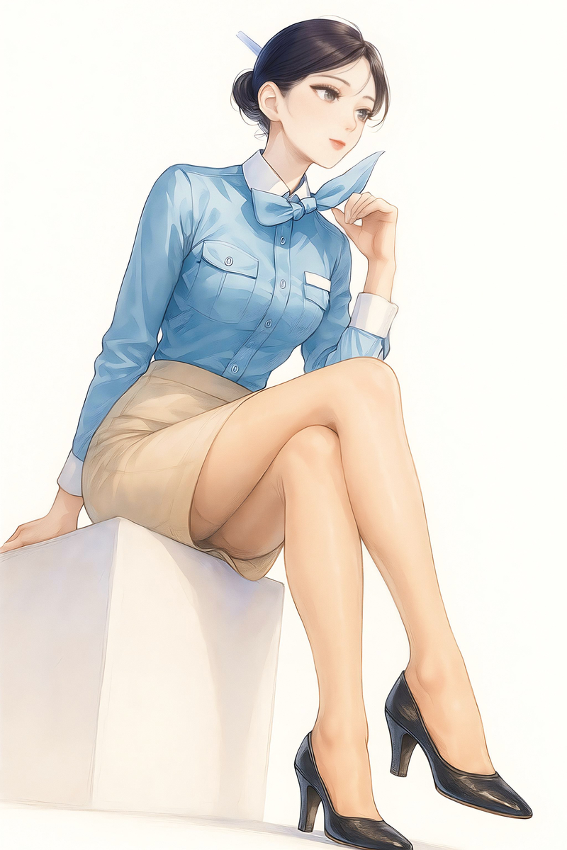 This is a pixiv picture whose title is 大韓航空 × 制服 × 肌色パンスト.