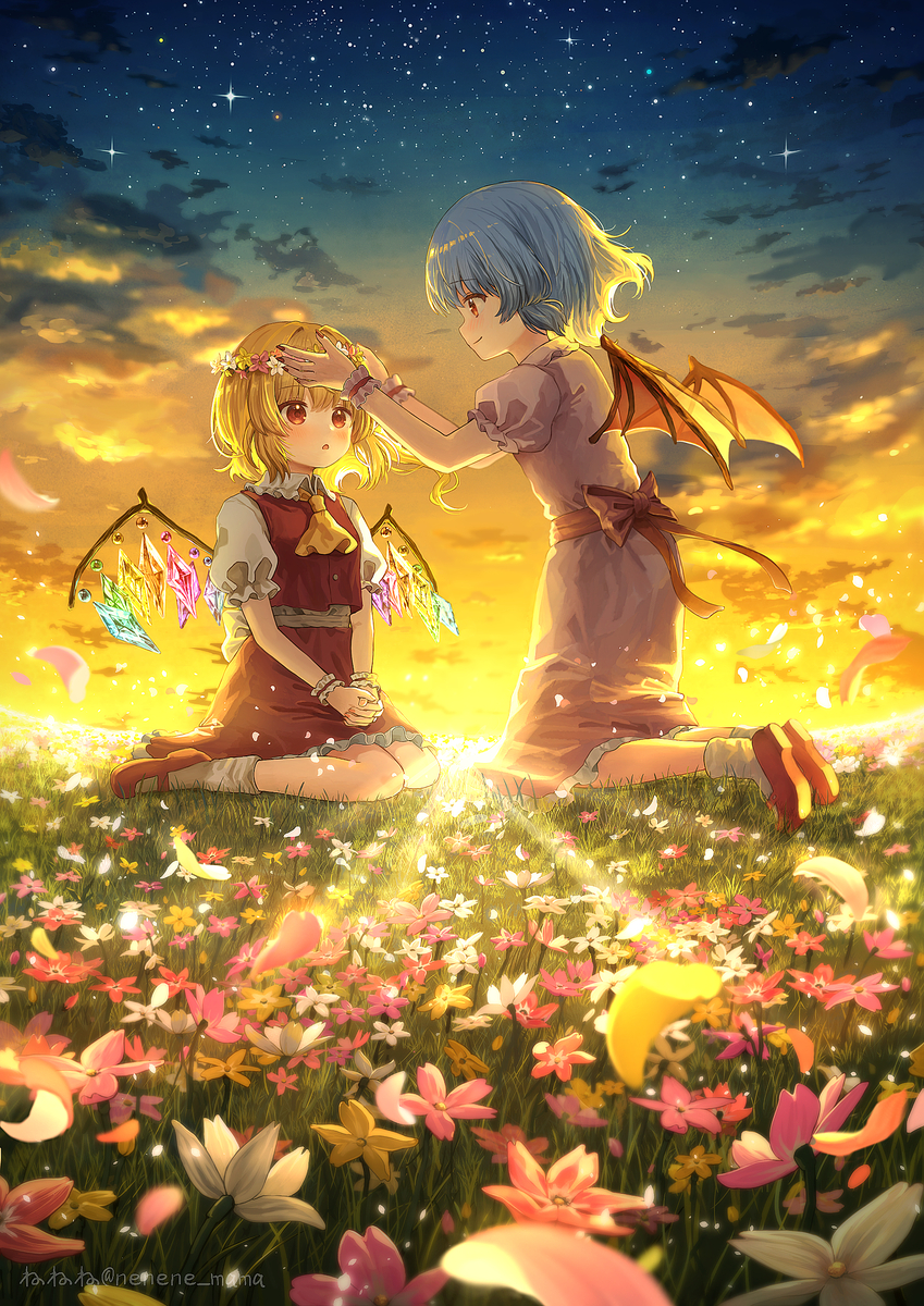 This is a pixiv picture whose title is 『黄昏に結ぶ約束』.