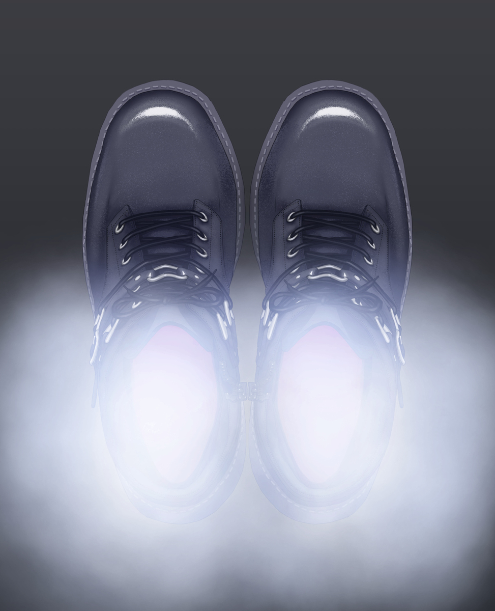 This is a pixiv picture whose title is すごく歩いたあとのブーツを上から.