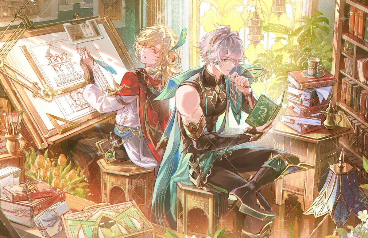 This is a pixiv picture whose title is Alhaitham & Kaveh.