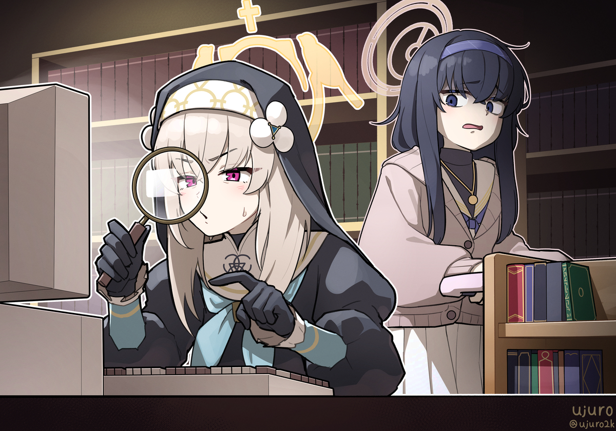 This is a pixiv picture whose title is 첨단문물을 배우는 사쿠라코.