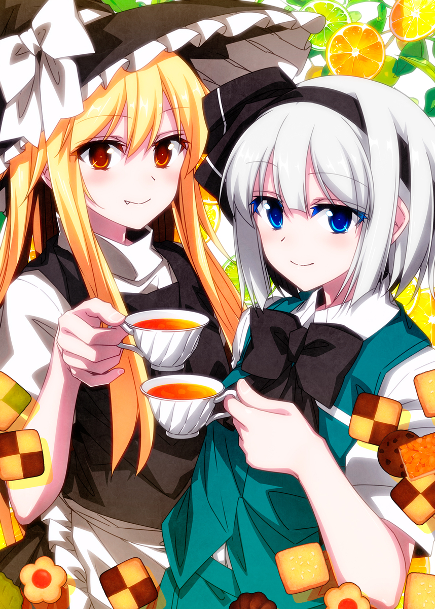 This is a pixiv picture whose title is 妖夢と魔理沙とレモンティー.