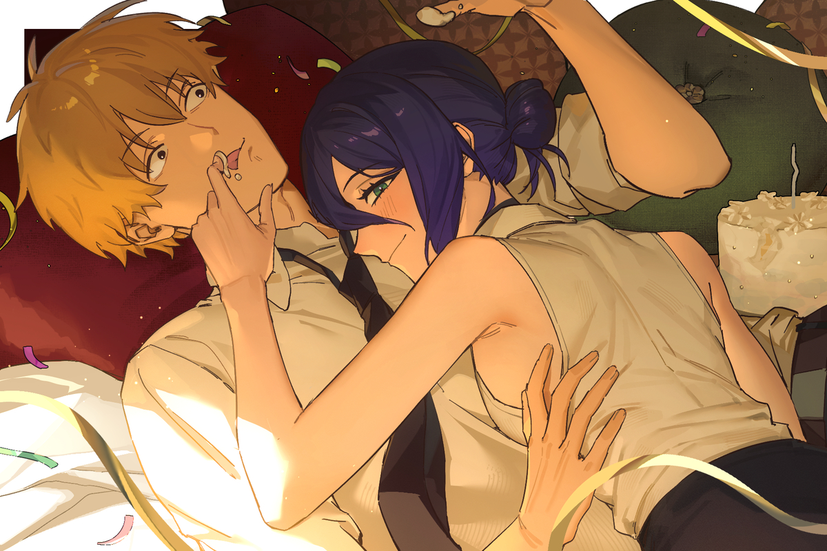 This is a pixiv picture whose title is REZE🕊️ & DENJI.