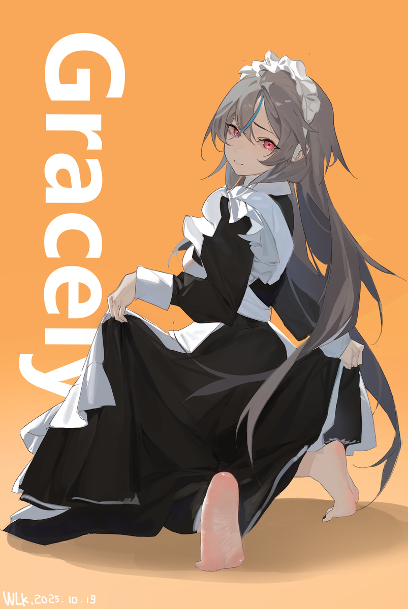 This is a pixiv picture whose title is 【OC】炅诗泠 裸足女仆 （画师：W0LKEN_）.