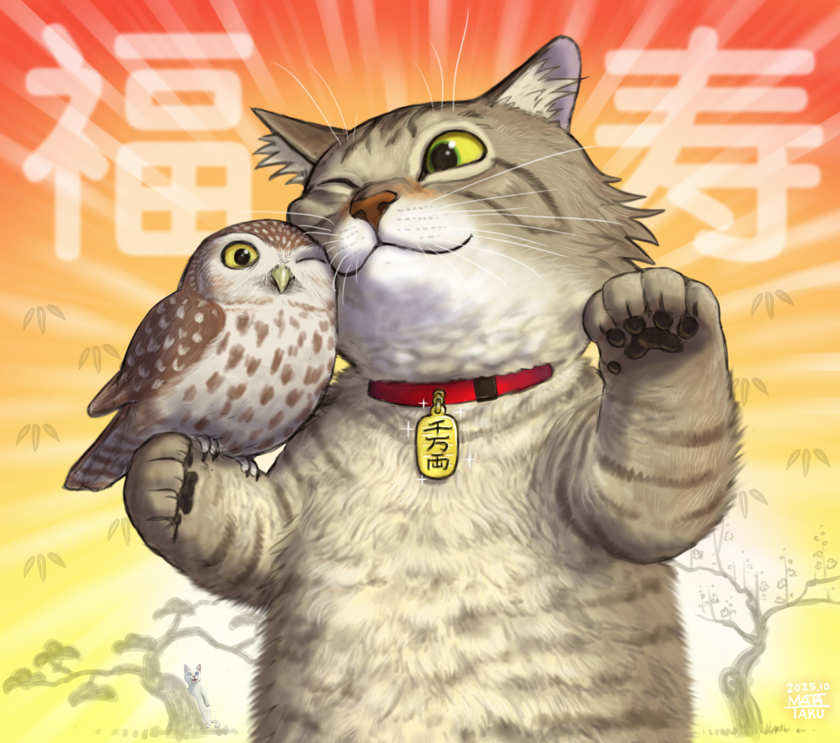 This is a pixiv picture whose title is 招き猫フク.