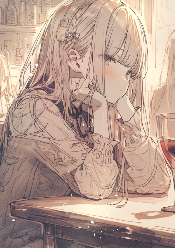 This is a pixiv picture whose title is 『thinking』.