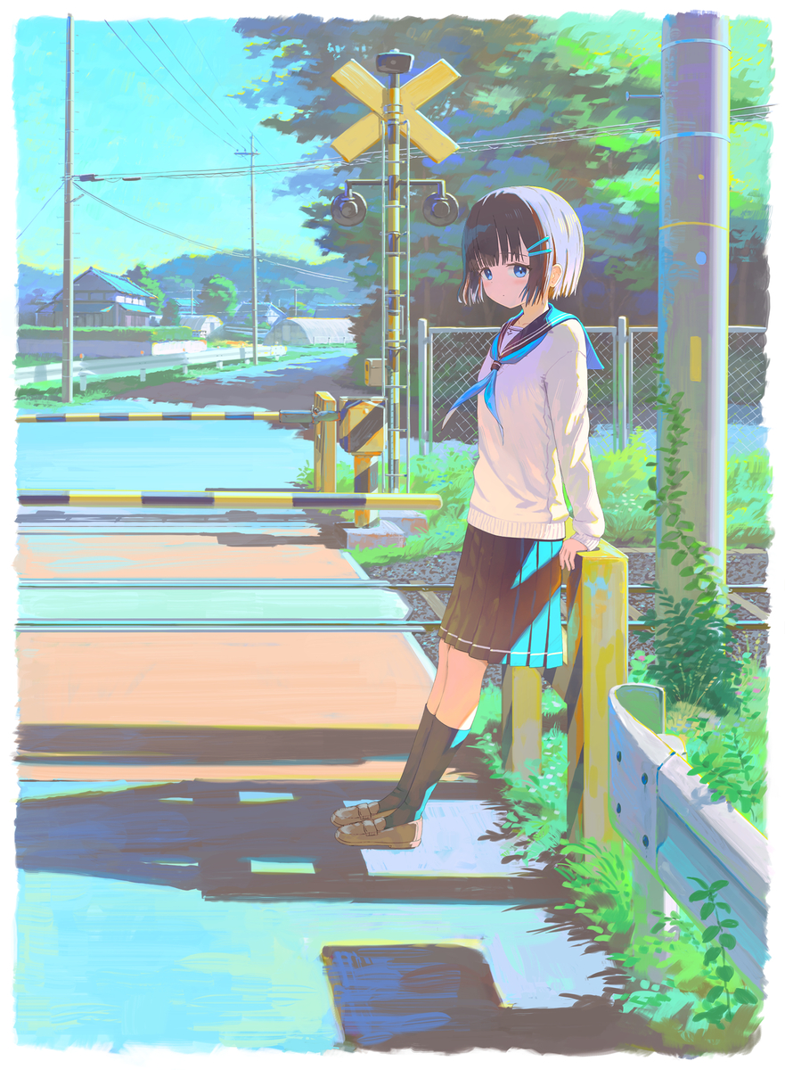 This is a pixiv picture whose title is 踏切.