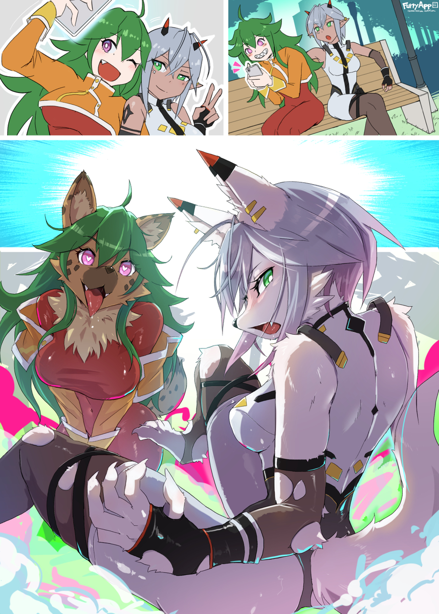 This is a pixiv picture whose title is 【Skeb】ケモノ化アプリ：ブチハイエナ＆ホッキョクギツネ化.