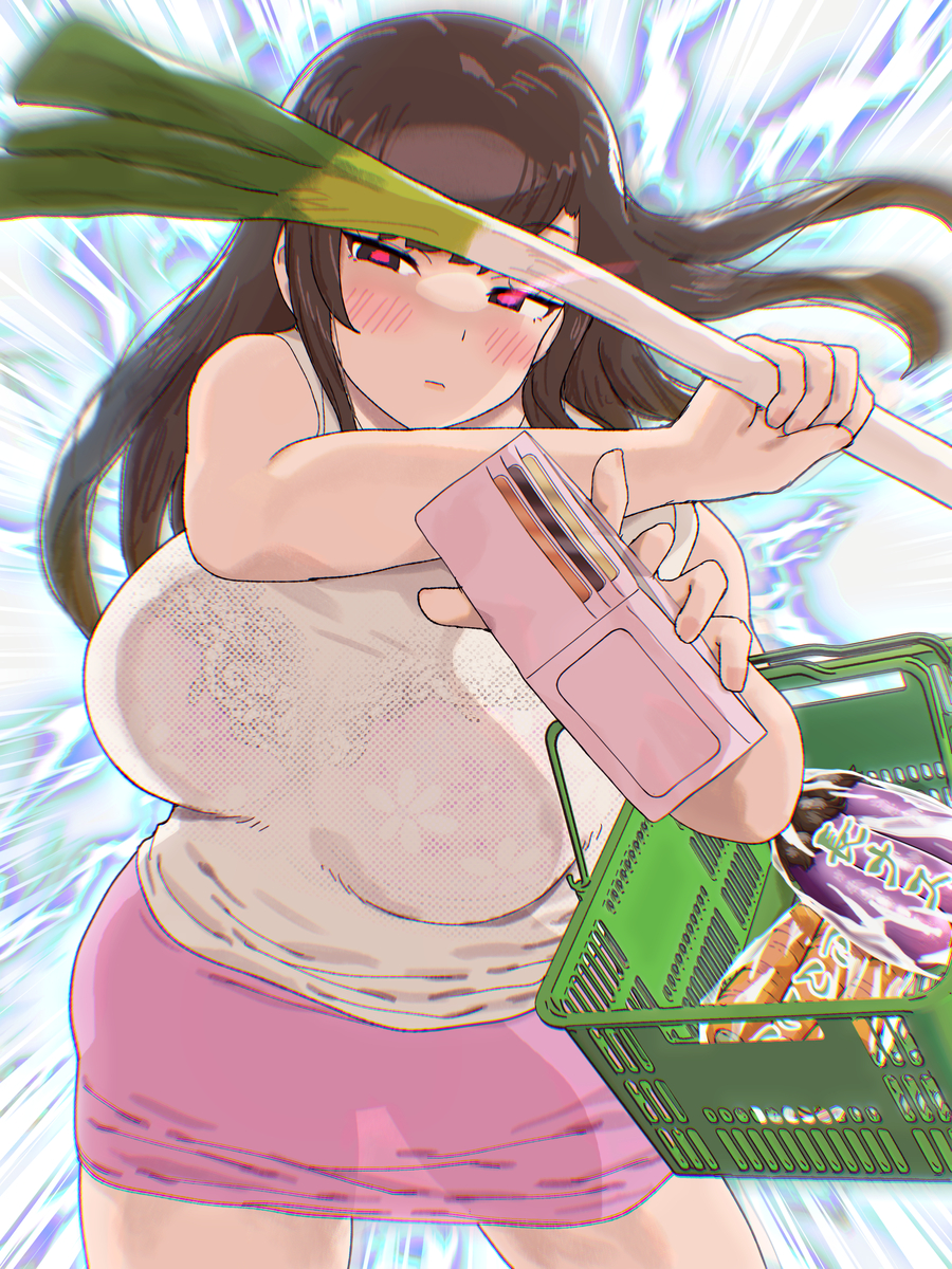 This is a pixiv picture whose title is スーパーで買い物お姉さん🍆🥕.