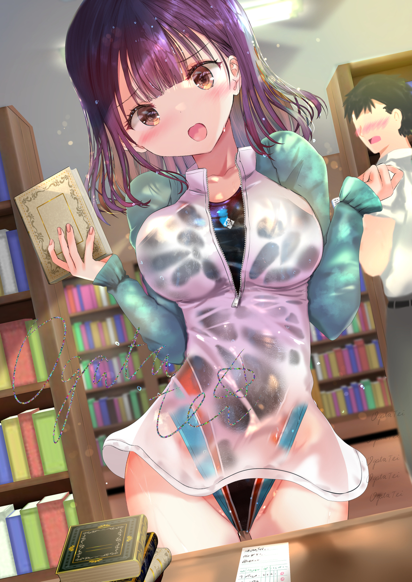 This is a pixiv picture whose title is 図書委員の僕と水泳部員である彼女のなれそめ.