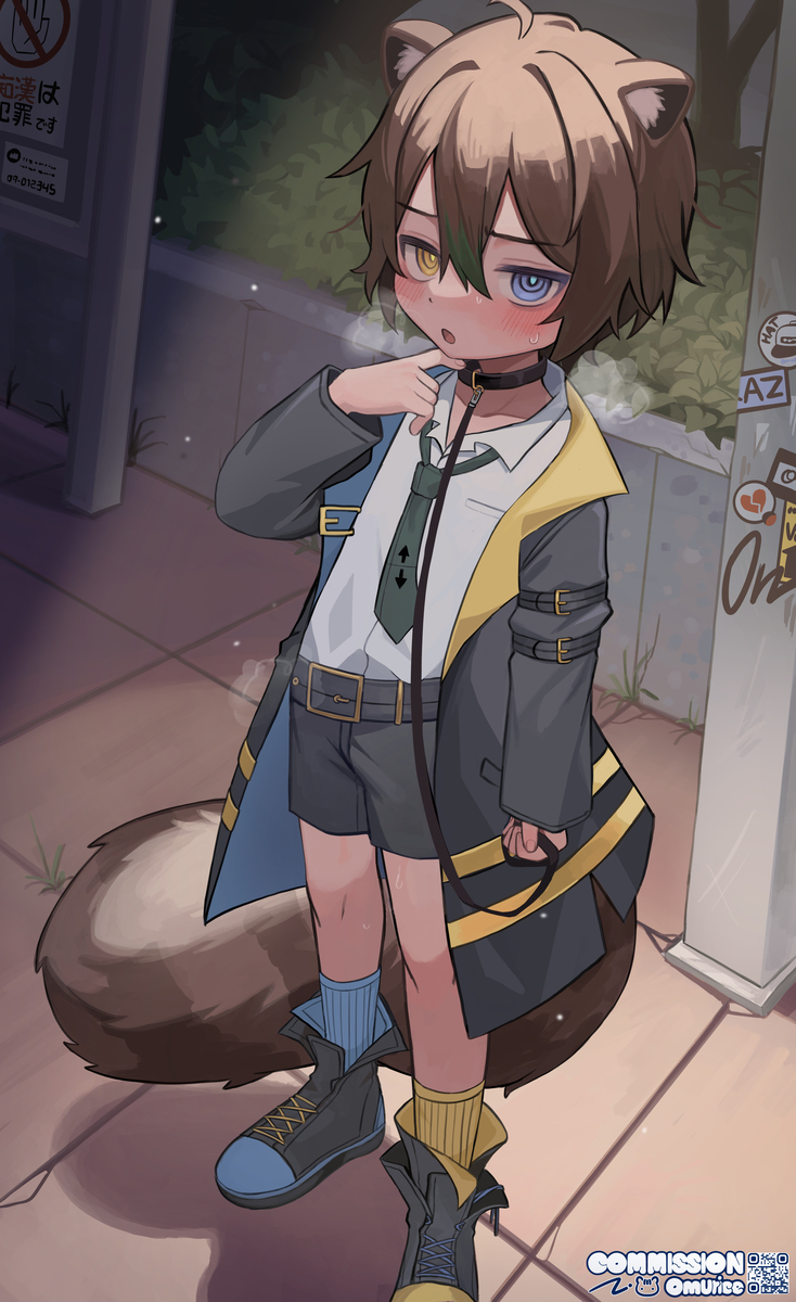 This is a pixiv picture whose title is 🦮Walking at night 晚上散步時間.