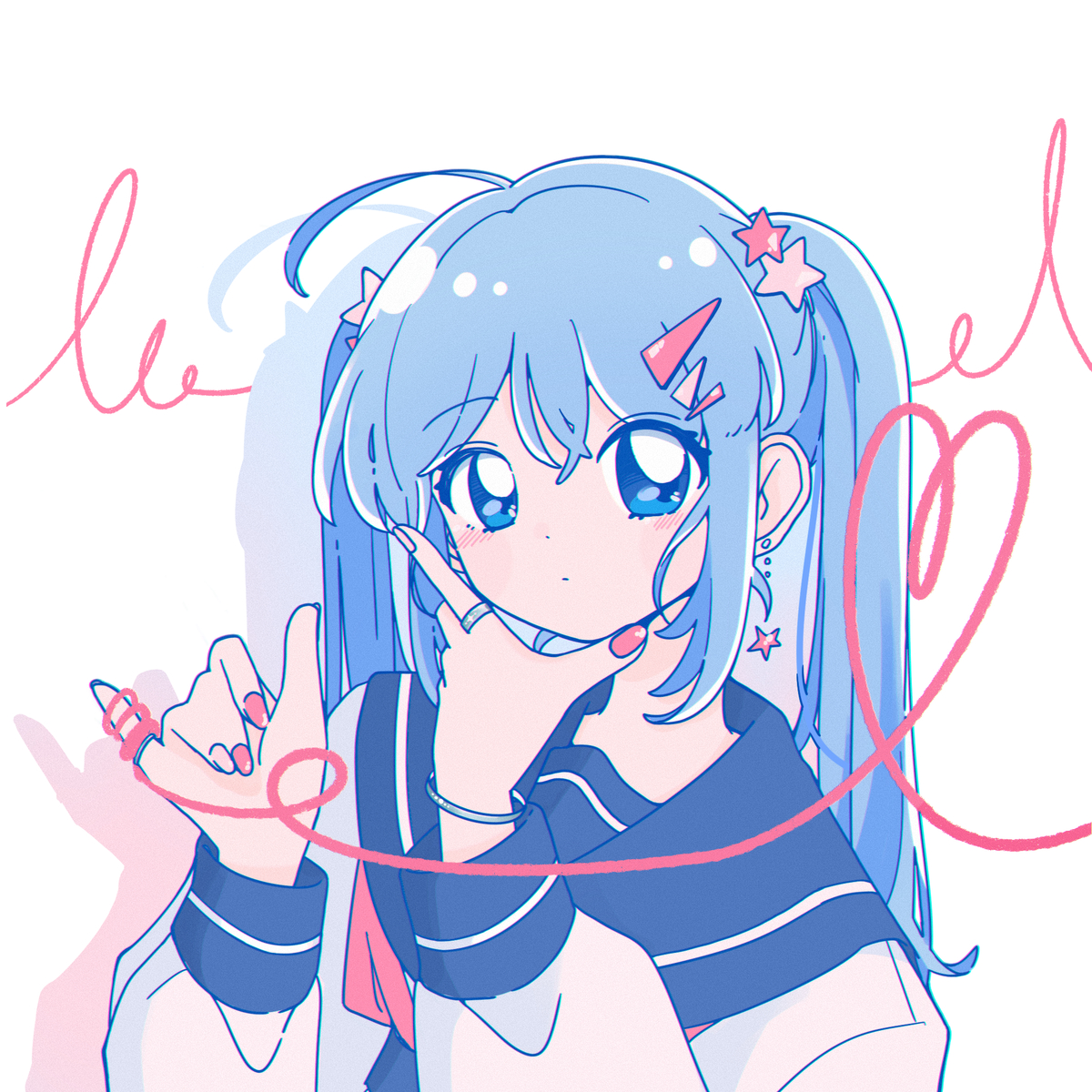 This is a pixiv picture whose title is ピンクの糸の先.