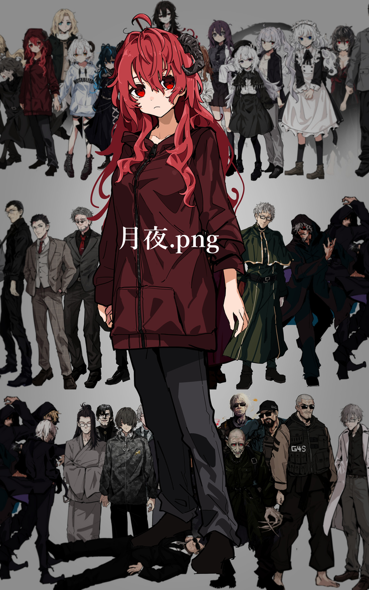 This is a pixiv picture whose title is 月夜立ち絵群.