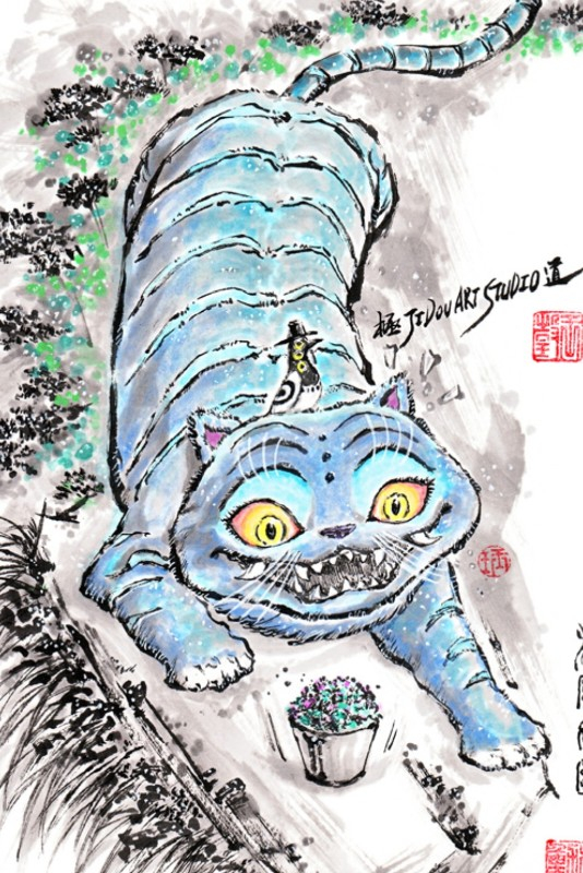 This is a pixiv picture whose title is 【極道畫師】貓與鳥.