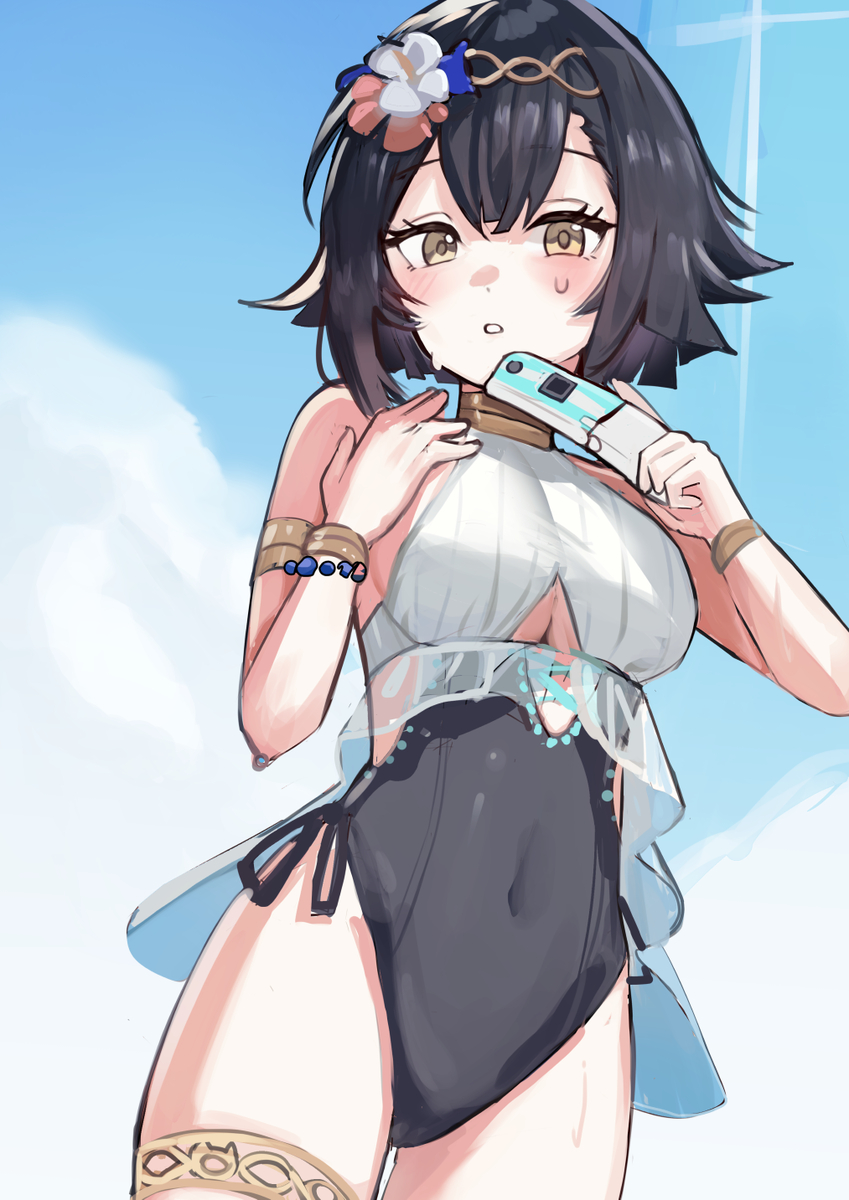 This is a pixiv picture whose title is ボス、あたしの水着どう…？.