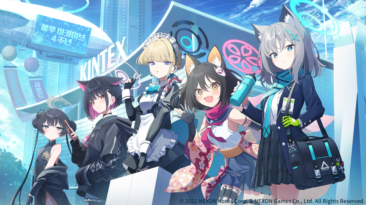 This is a pixiv picture whose title is ブルーアーカイブ韓国版4周年フェスティバルKVイラスト.