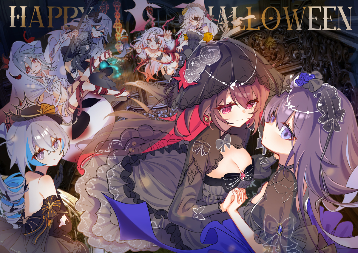 This is a pixiv picture whose title is 🎃🐰🦋🦋🐦‍🔥🐦‍⬛🐶🔫🎃.