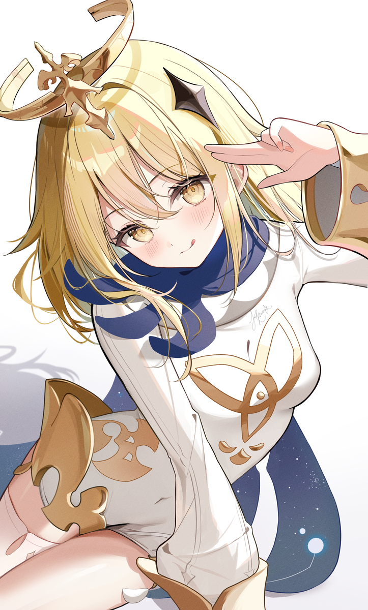 This is a pixiv picture whose title is Lumine dressing up as Paimon~.