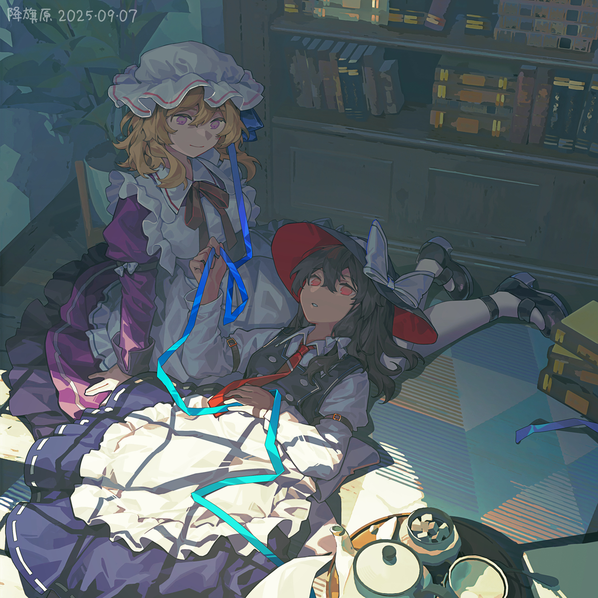 This is a pixiv picture whose title is 靛色丝带.