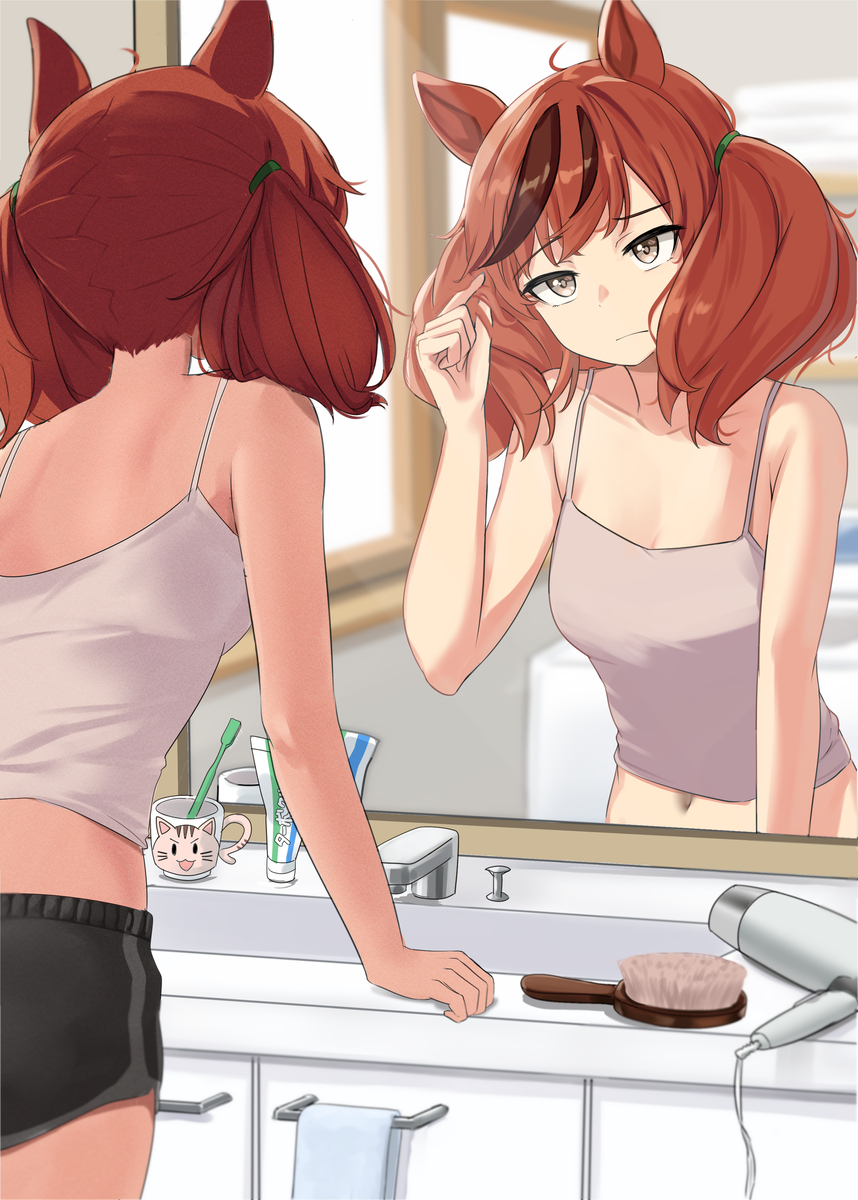 This is a pixiv picture whose title is くせっ毛に悩むネイチャさん.