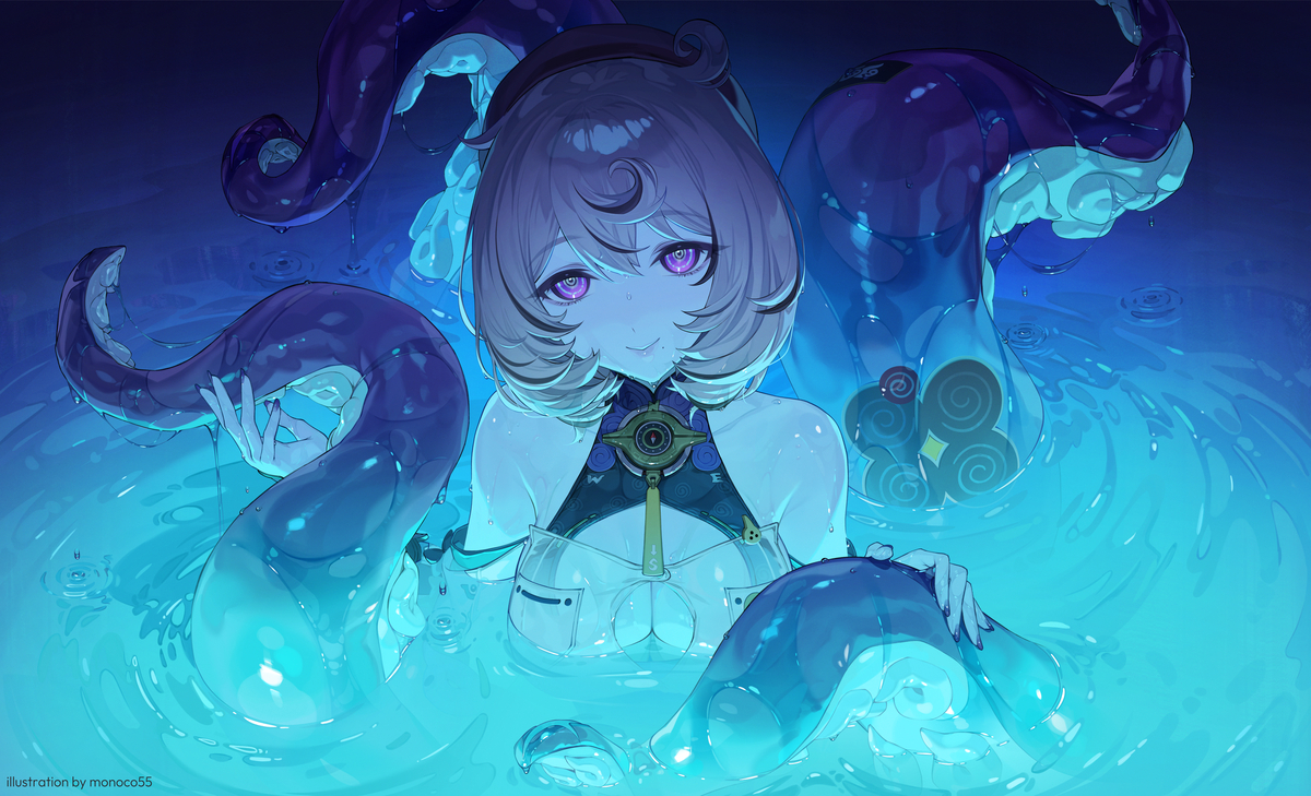 This is a pixiv picture whose title is [ZZZ] 温泉に潜む海の怪物.