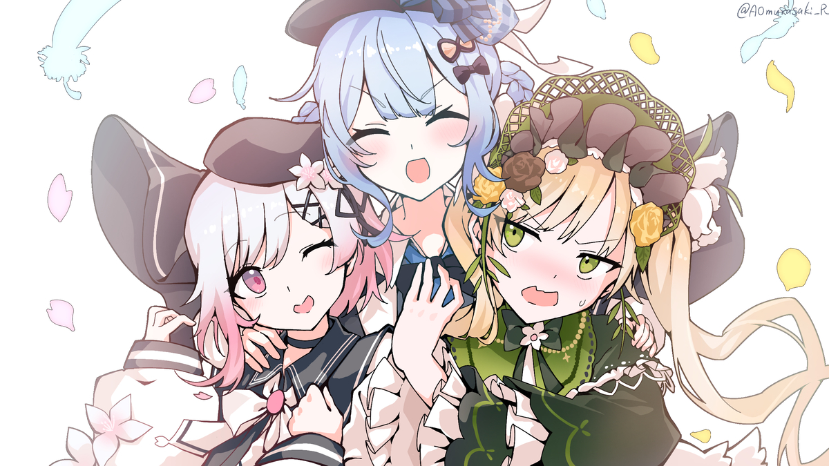 This is a pixiv picture whose title is 仲良し3人組.