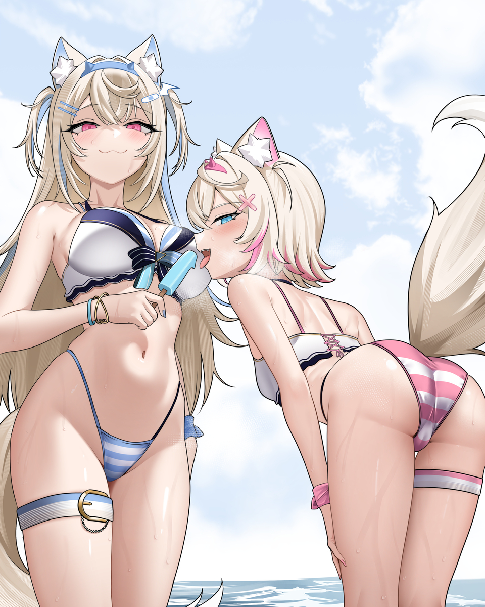 This is a pixiv picture whose title is Fuwamoco Splash Party.