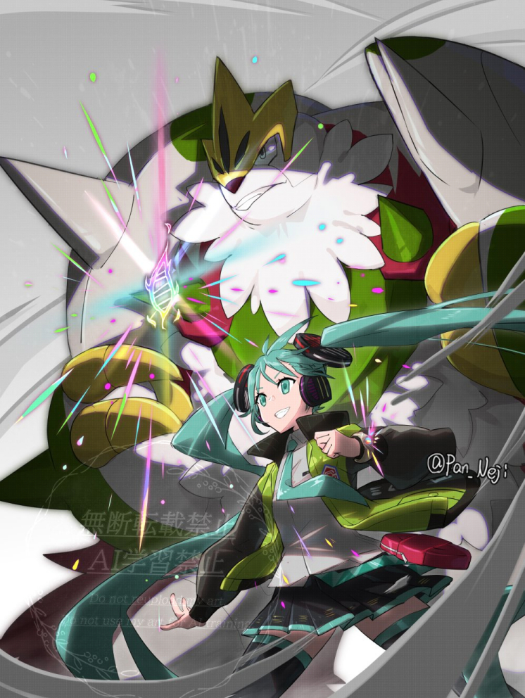 This is a pixiv picture whose title is ポケミク　とメガブリガロン.