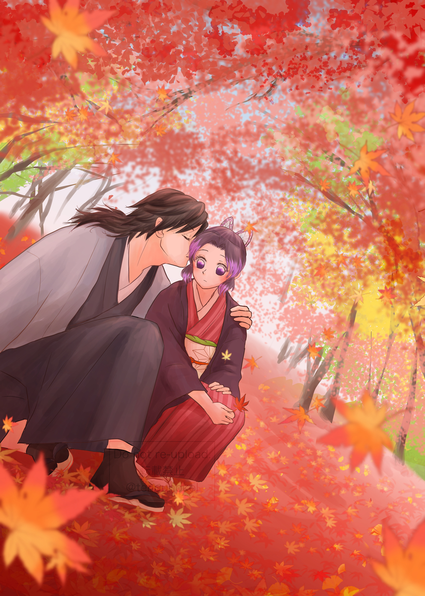 This is a pixiv picture whose title is 紅葉の下のぎゆしの.