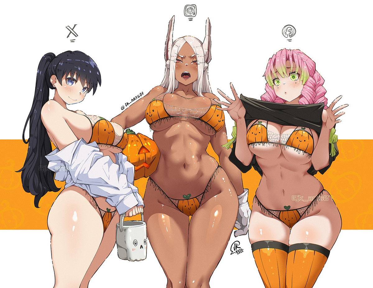 This is a pixiv picture whose title is Waifus Halloween.
