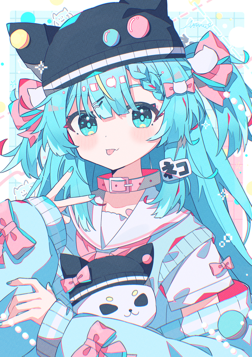 This is a pixiv picture whose title is 猫ニット.