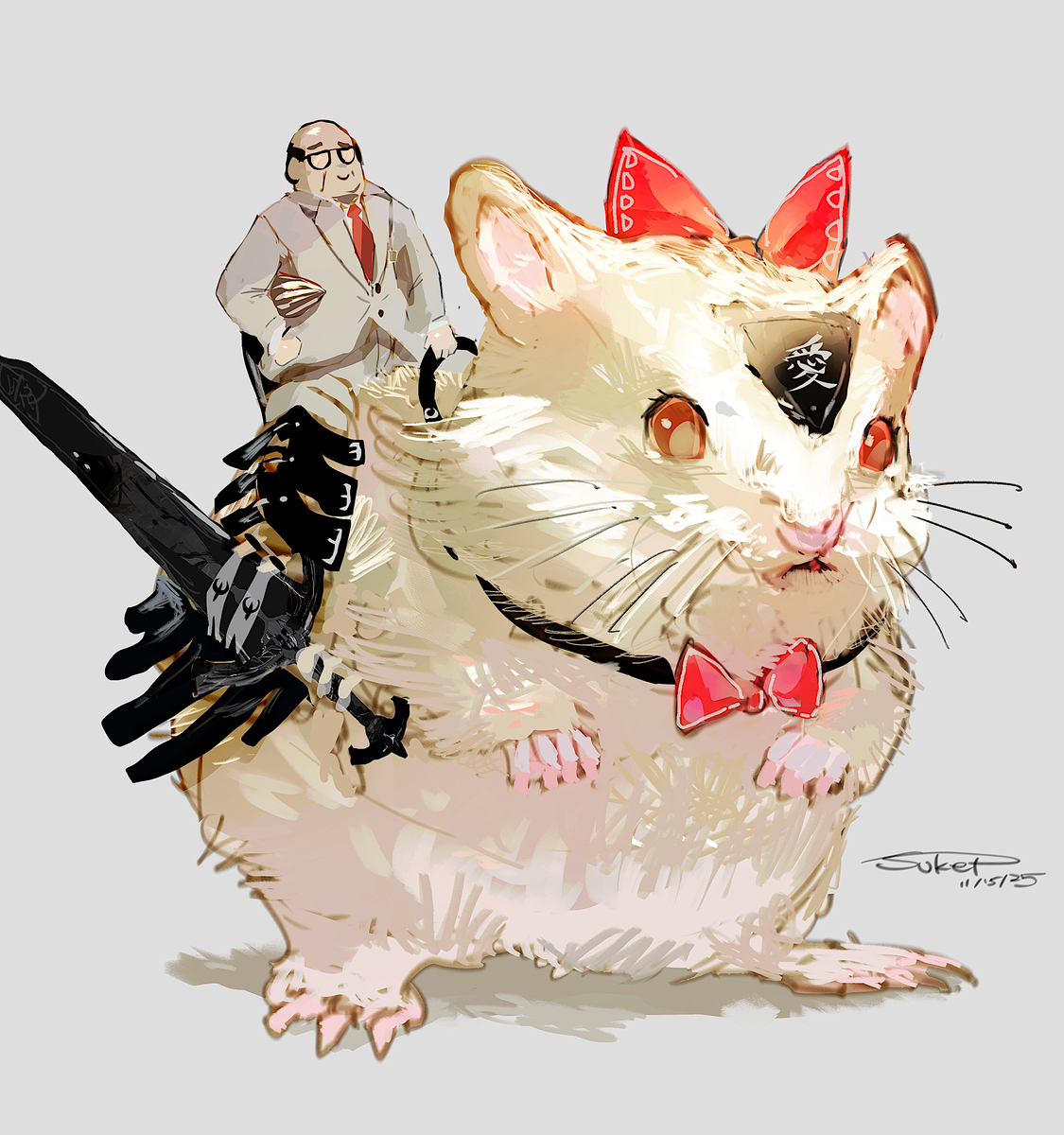 This is a pixiv picture whose title is ハムスター　騎乗装備.