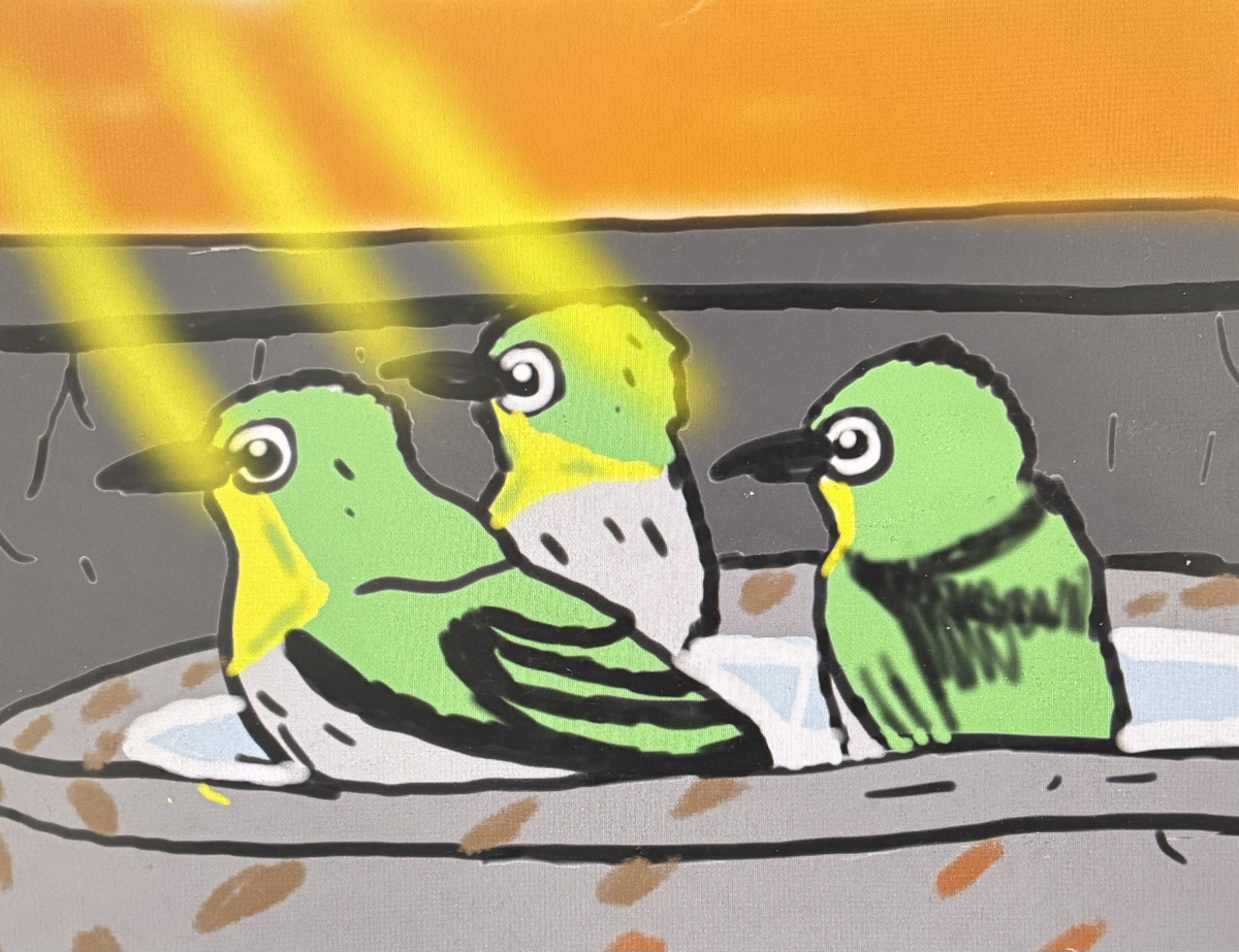 This is a pixiv picture whose title is メジロの水浴🕊️.