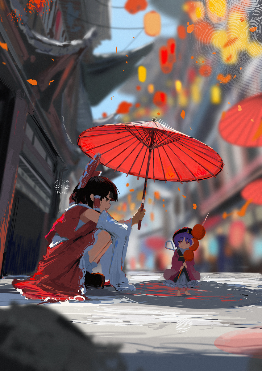 This is a pixiv picture whose title is 城下町にて.