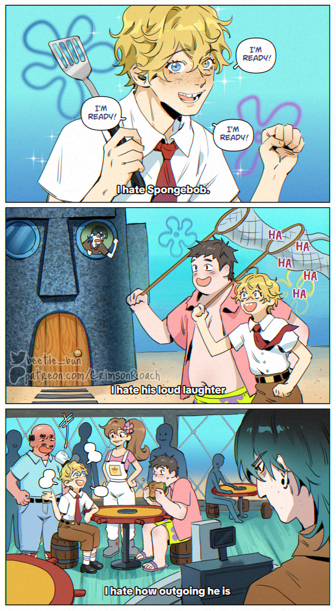 This is a pixiv picture whose title is Spongebob x Squidward Toxic Yaoi.