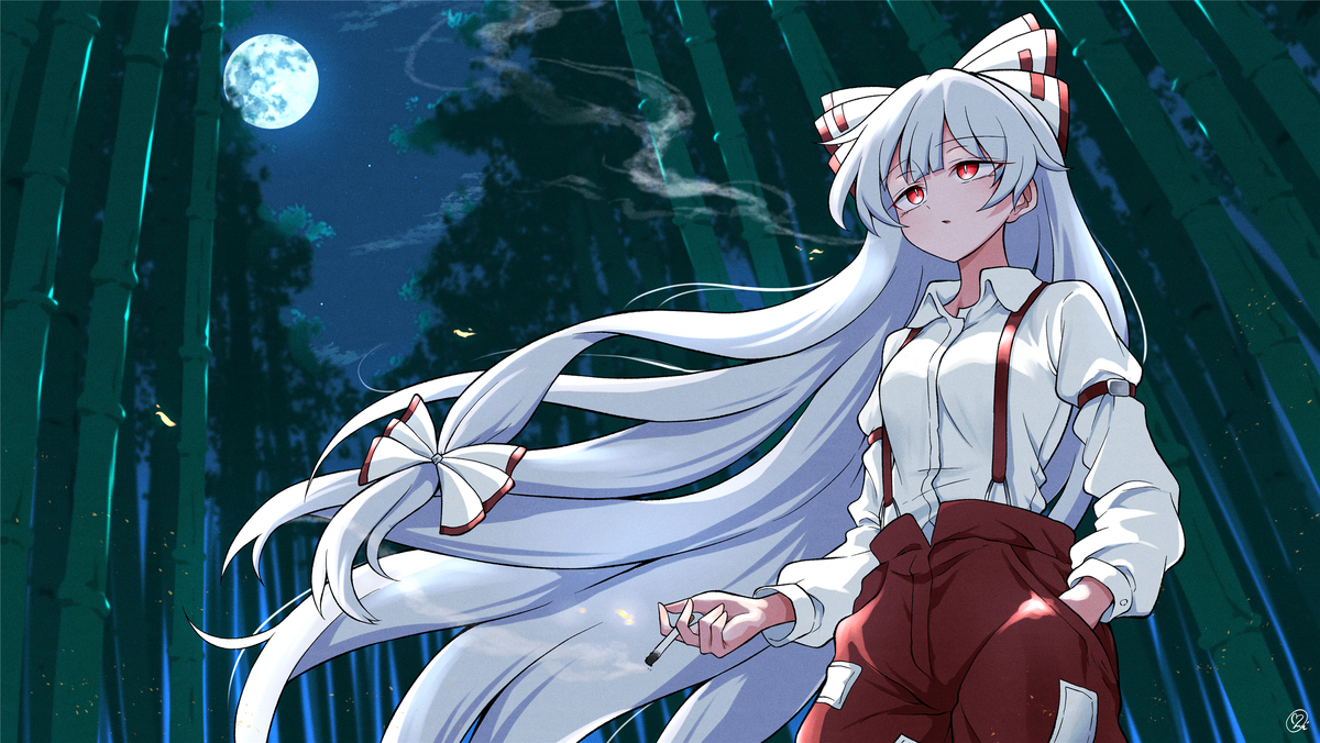 This is a pixiv picture whose title is 月夜のもこたん.