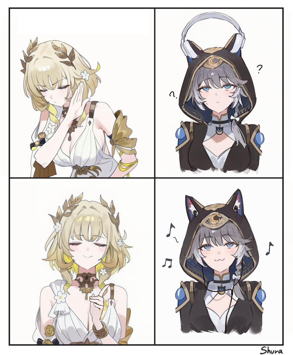 This is a pixiv picture whose title is ヘッドホン？イヤホン…？🐱.