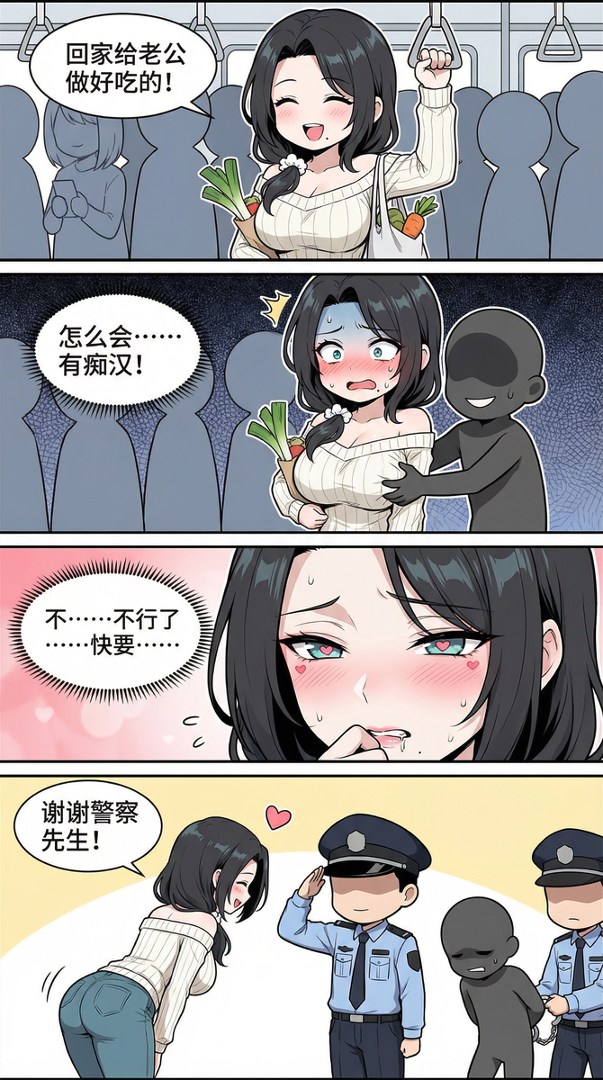 This is a pixiv picture whose title is 【椎名诗织四格】电车痴汉.