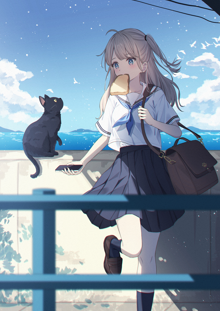 This is a pixiv picture whose title is 猫がいたので.