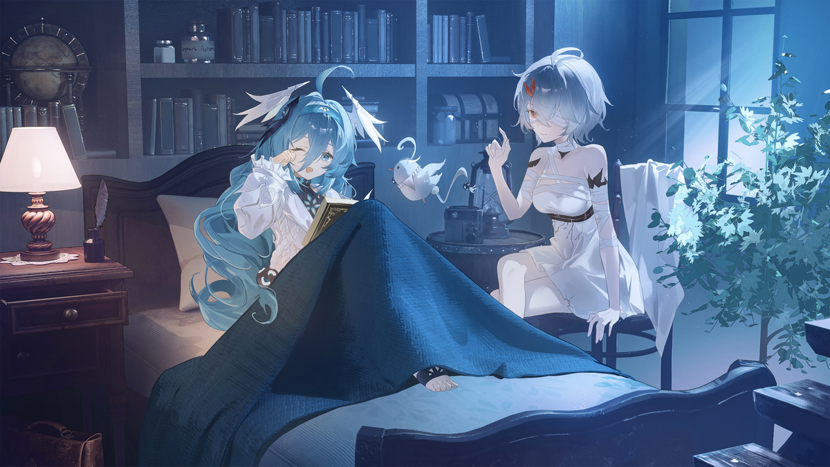 This is a pixiv picture whose title is 床邊故事.